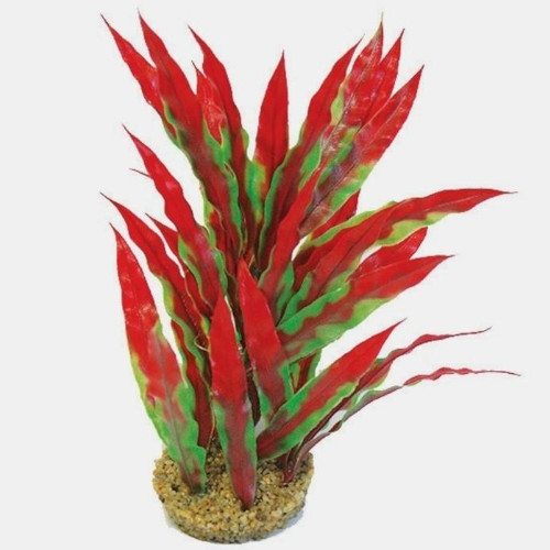 Betta 10Inch Green and Red Plastic Plant With Sand Base